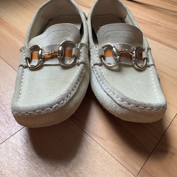GUCCI Horsebit Buckle Womens Driving Moccasin Beige Ivory Suede - Picture 2 of 14